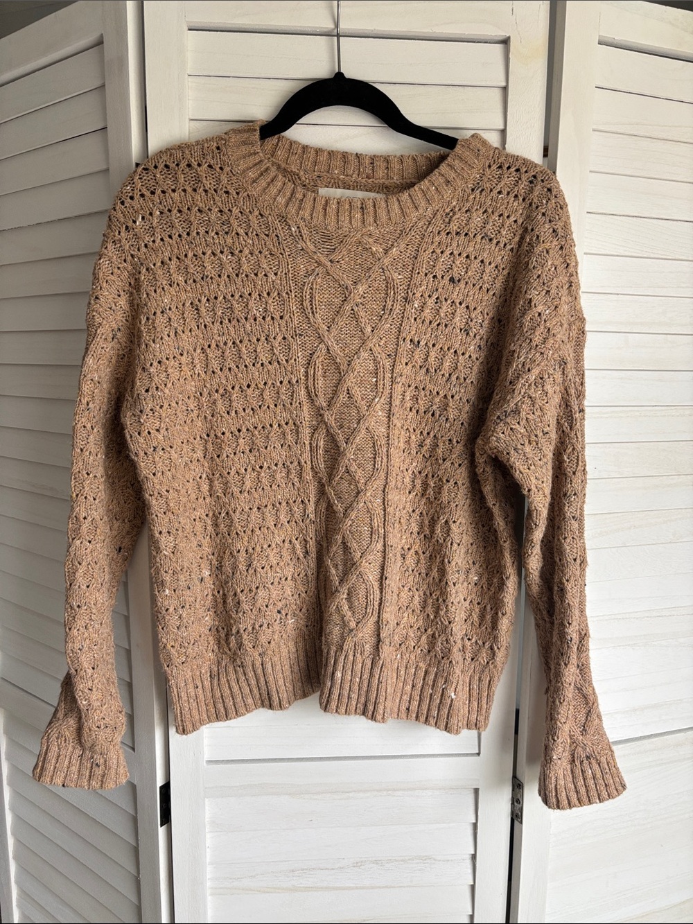 LOFT Tan Cable-Knit Crewneck Sweater